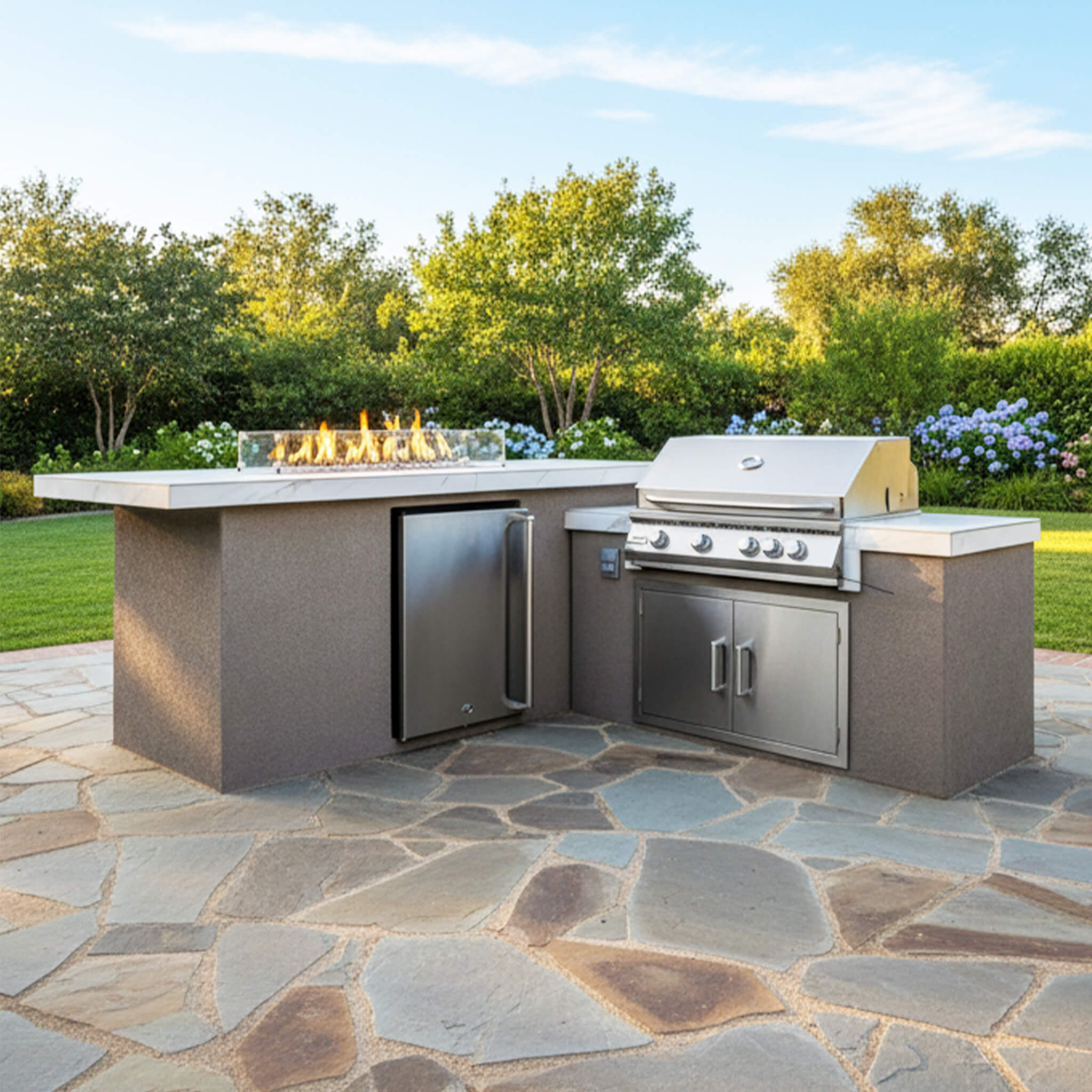 Baja 9FT BBQ Island With LEDs, Built-In BBQ And Refrigerator [Made-To-Order]