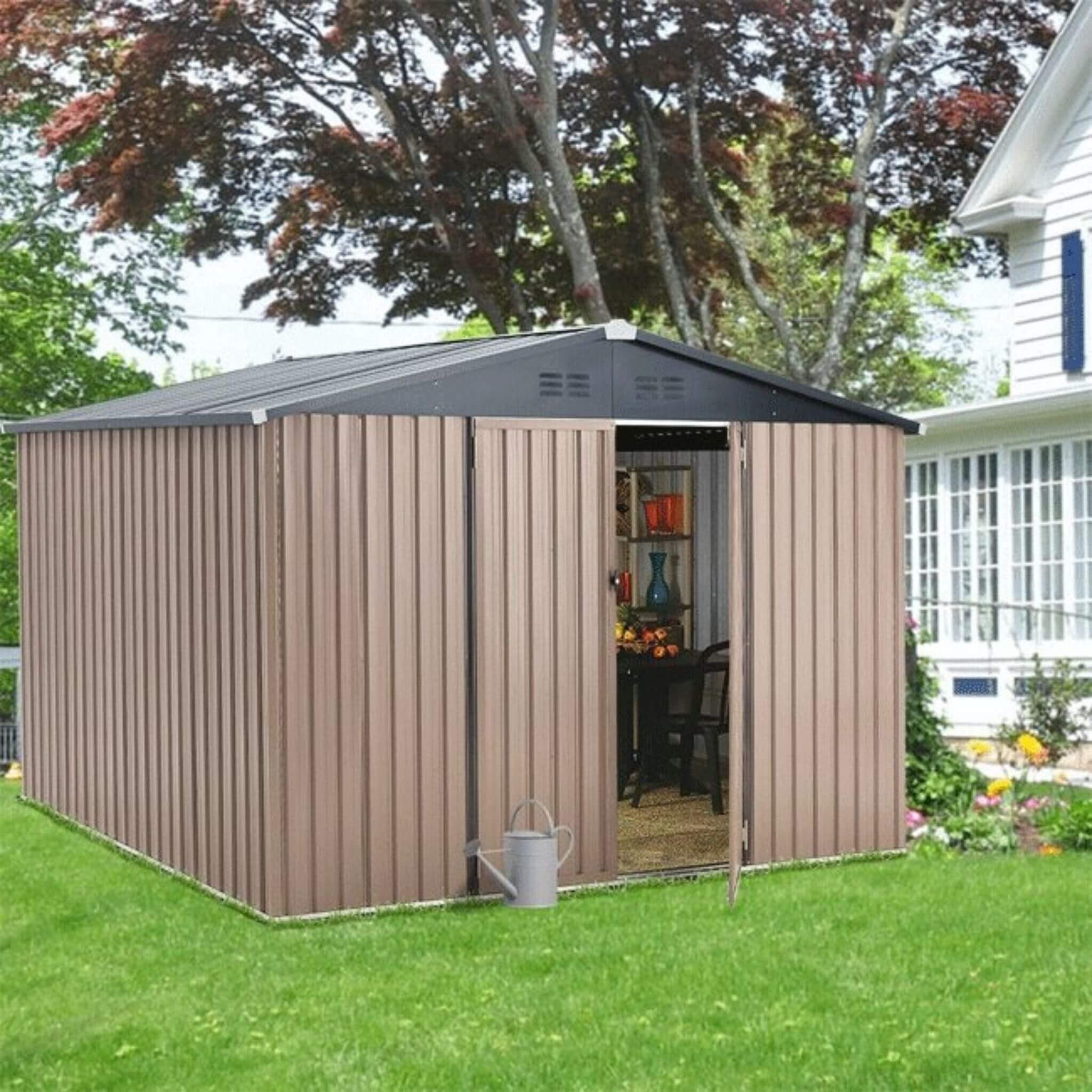 8 X 10 FT  Large Heavy-Duty Outdoor Metal Garden Tools Storage Utility Shed W/ Lockable Door