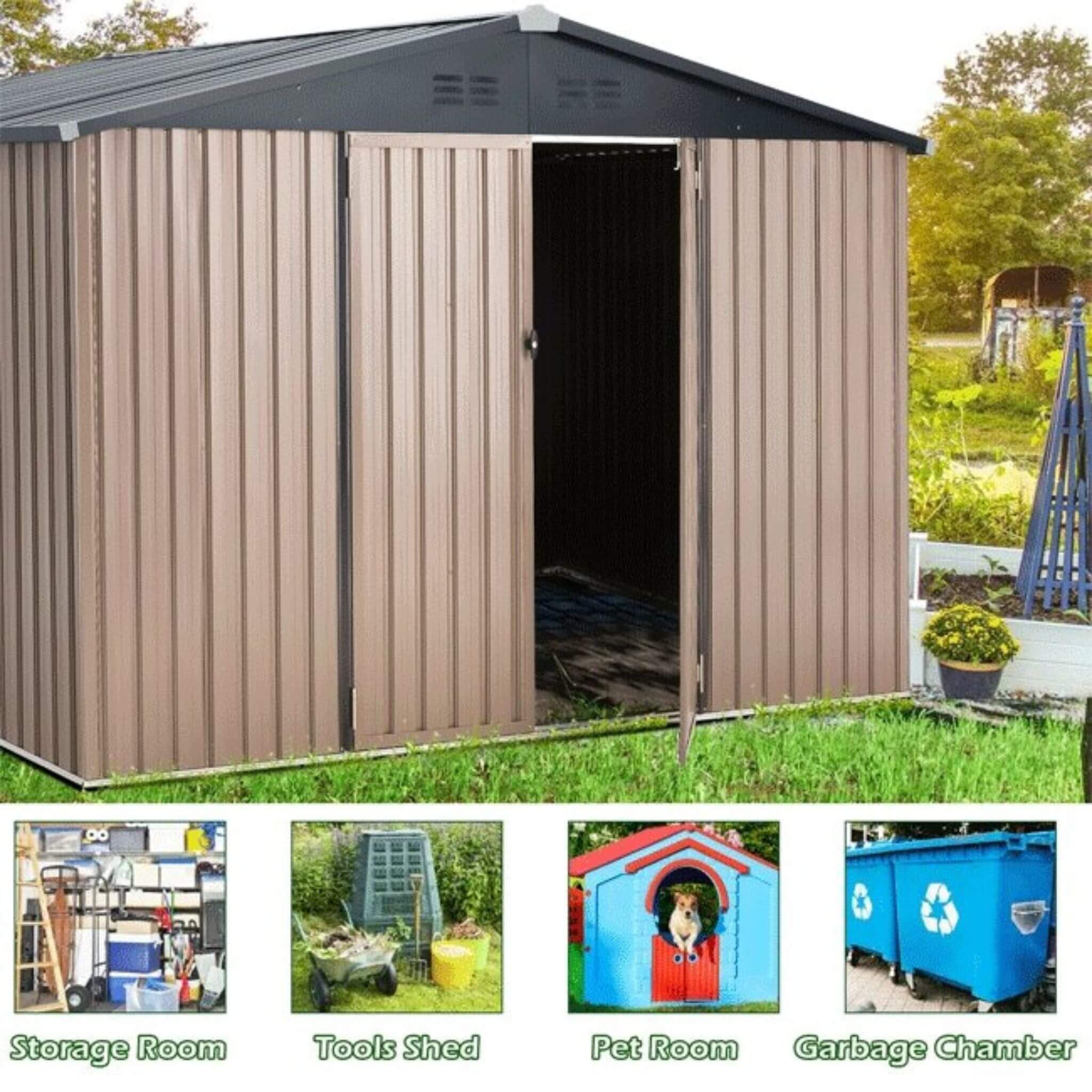 8 X 10 FT  Large Heavy-Duty Outdoor Metal Garden Tools Storage Utility Shed W/ Lockable Door