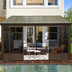 12 X 14 FT  Haven Large Outdoor All-Season Wall-Mounted Sunroom with Galvanized Steel Roof & Moveable PVC Screen