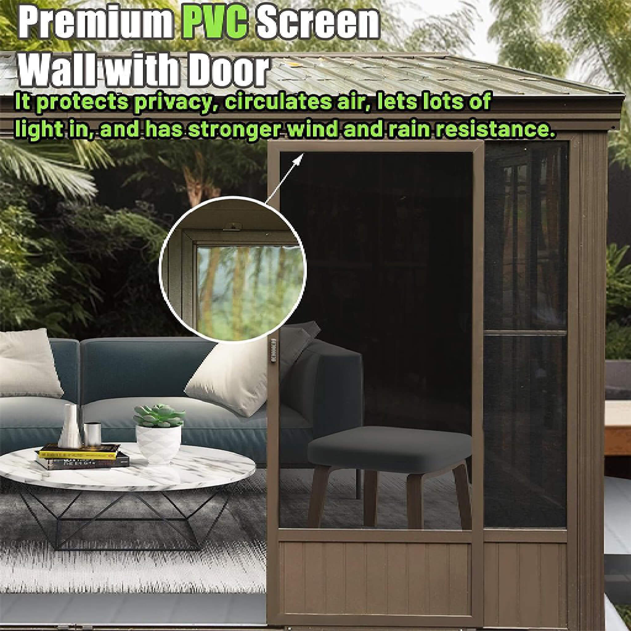 12 X 14 FT  Haven Large Outdoor All-Season Wall-Mounted Sunroom with Galvanized Steel Roof & Moveable PVC Screen