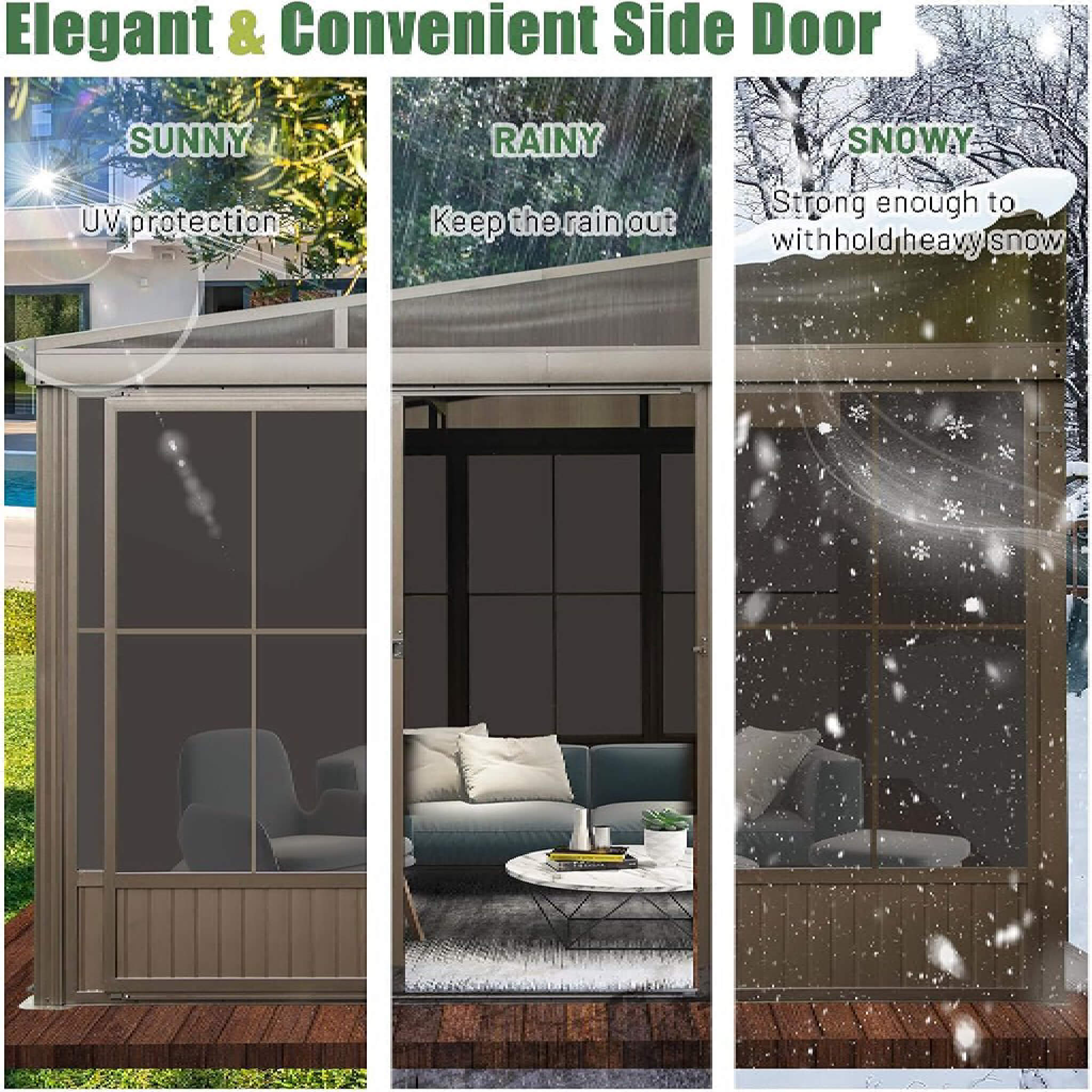 12 X 14 FT  Haven Large Outdoor All-Season Wall-Mounted Sunroom with Galvanized Steel Roof & Moveable PVC Screen