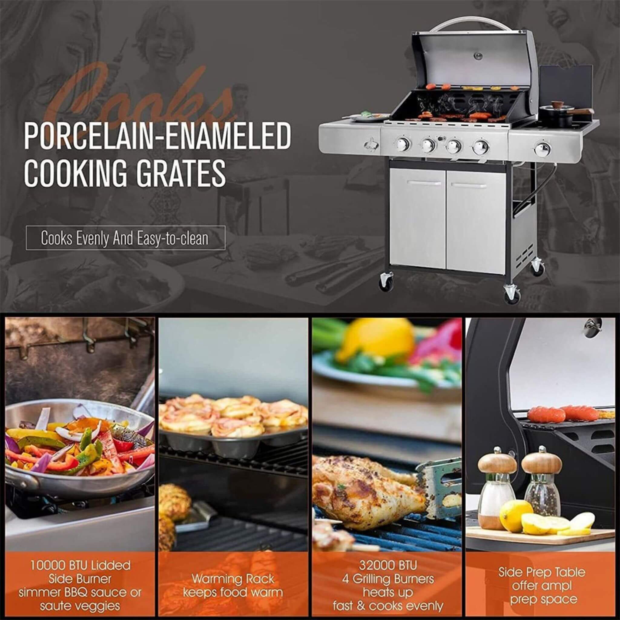 Large Outdoor 42K BTU BBQ Stainless Steel Propane Gas Grill With 4 Burners