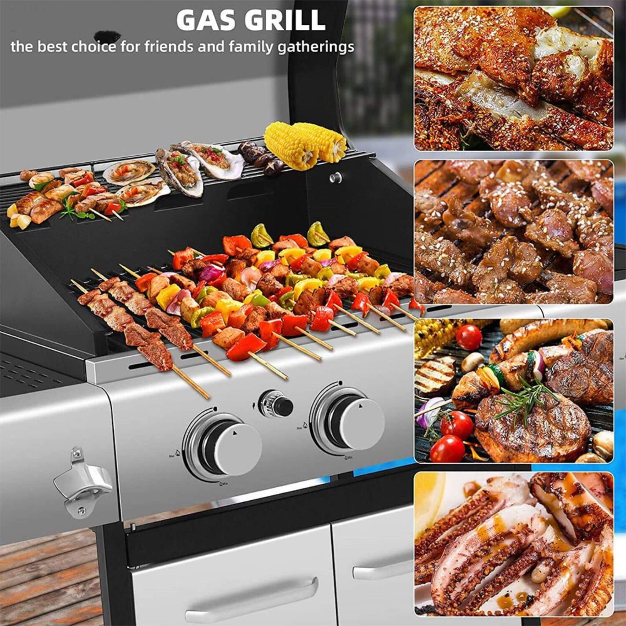 Large Outdoor 42K BTU BBQ Stainless Steel Propane Gas Grill With 4 Burners