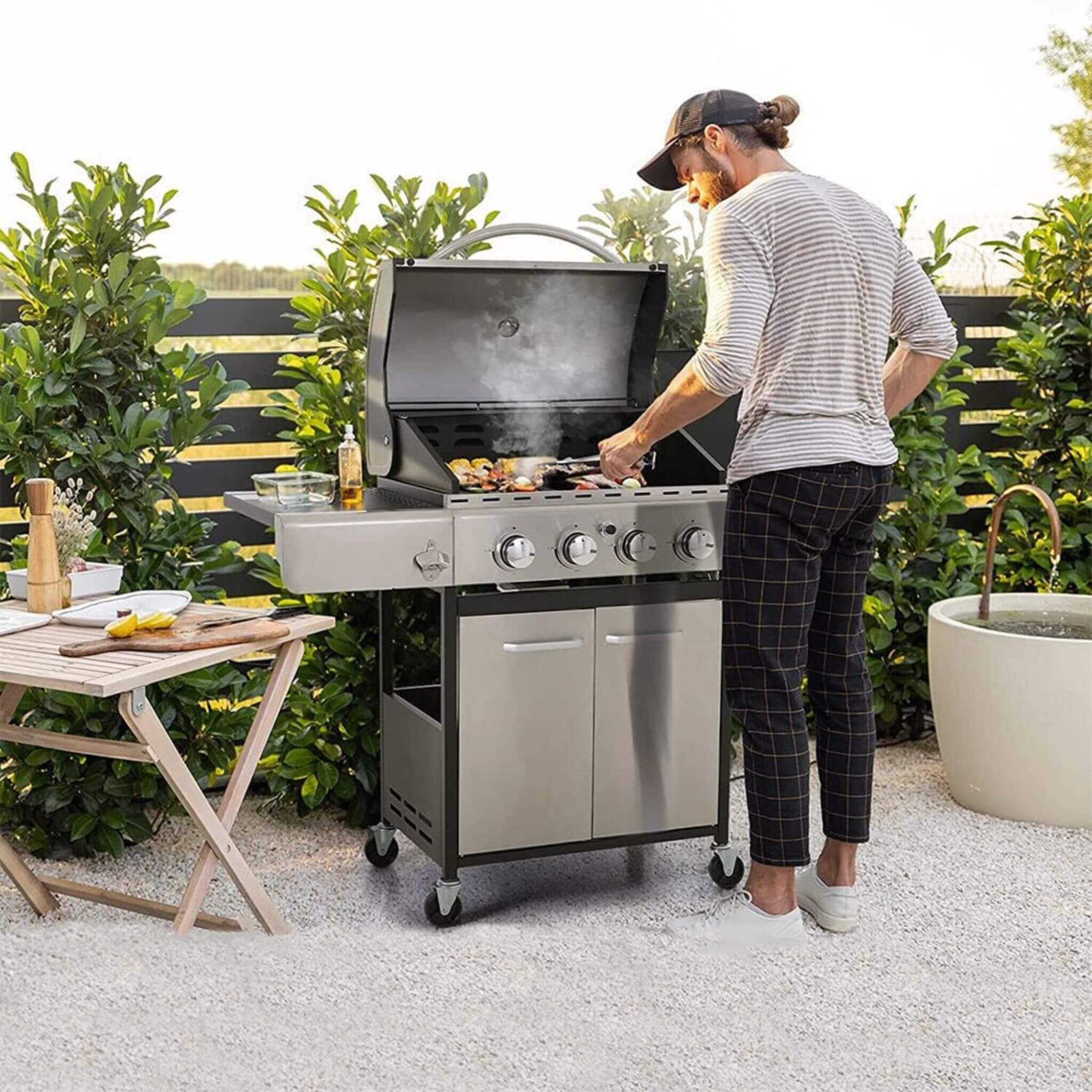 Large Outdoor 42K BTU BBQ Stainless Steel Propane Gas Grill With 4 Burners