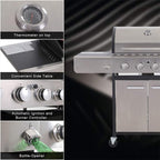 Large Outdoor 42K BTU BBQ Stainless Steel Propane Gas Grill With 4 Burners