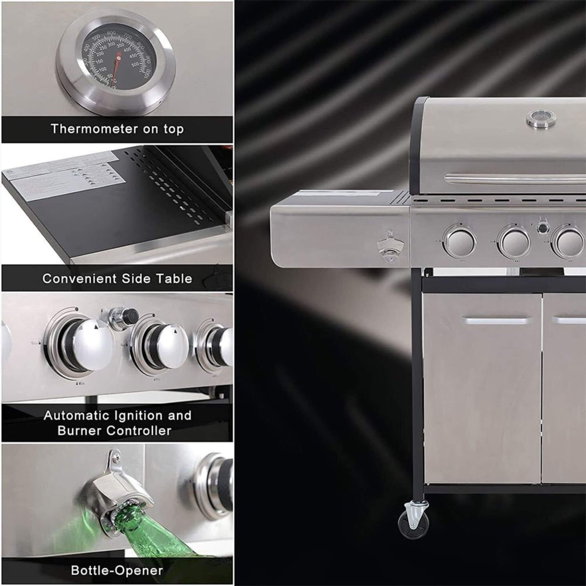 Large Outdoor 42K BTU BBQ Stainless Steel Propane Gas Grill With 4 Burners