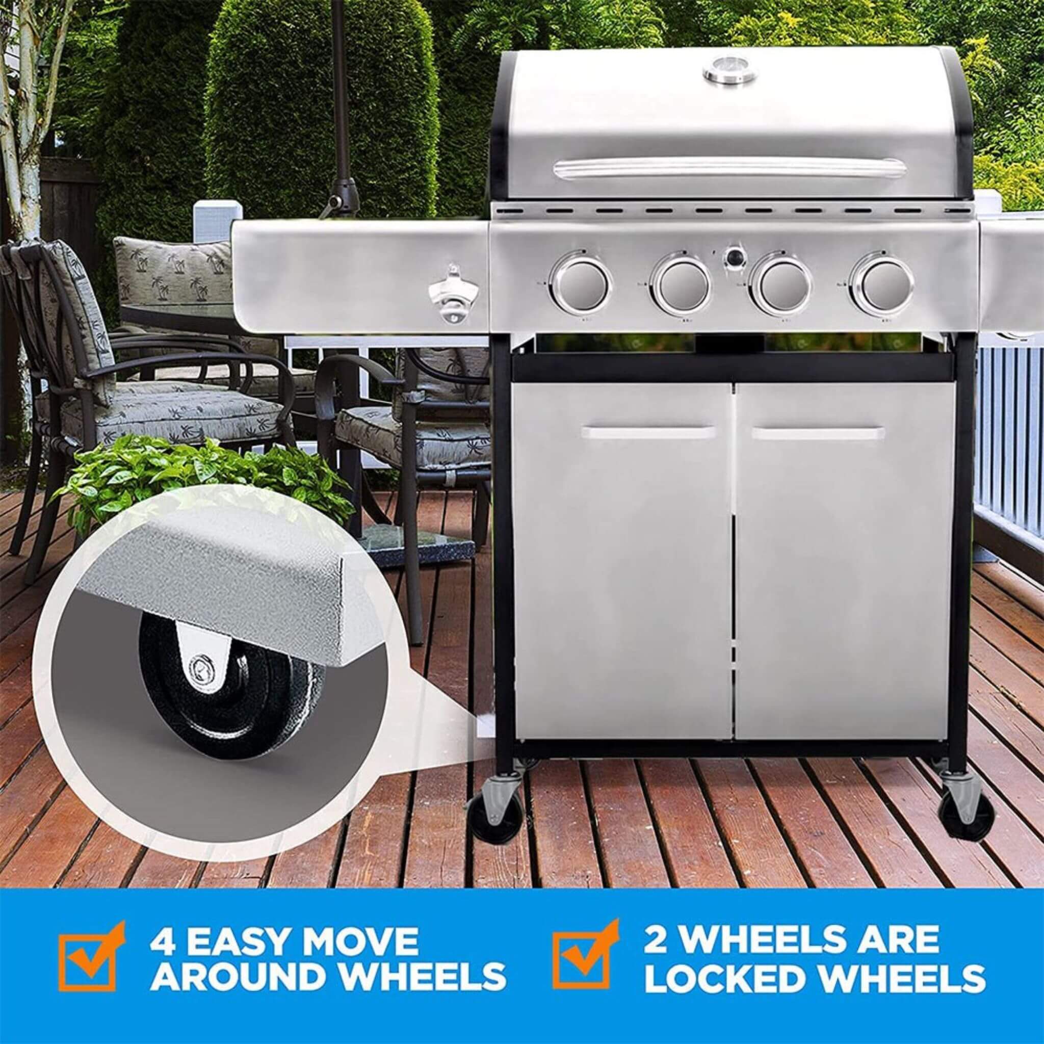 Large Outdoor 42K BTU BBQ Stainless Steel Propane Gas Grill With 4 Burners