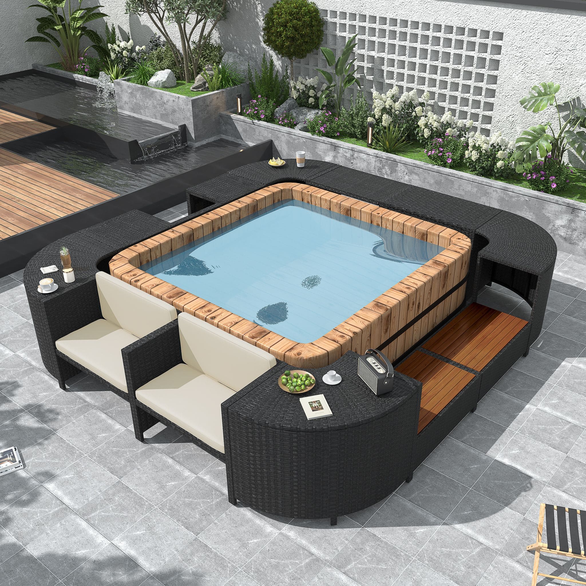 Quadrilateral Spa Surround Rattan Sectional Sofa