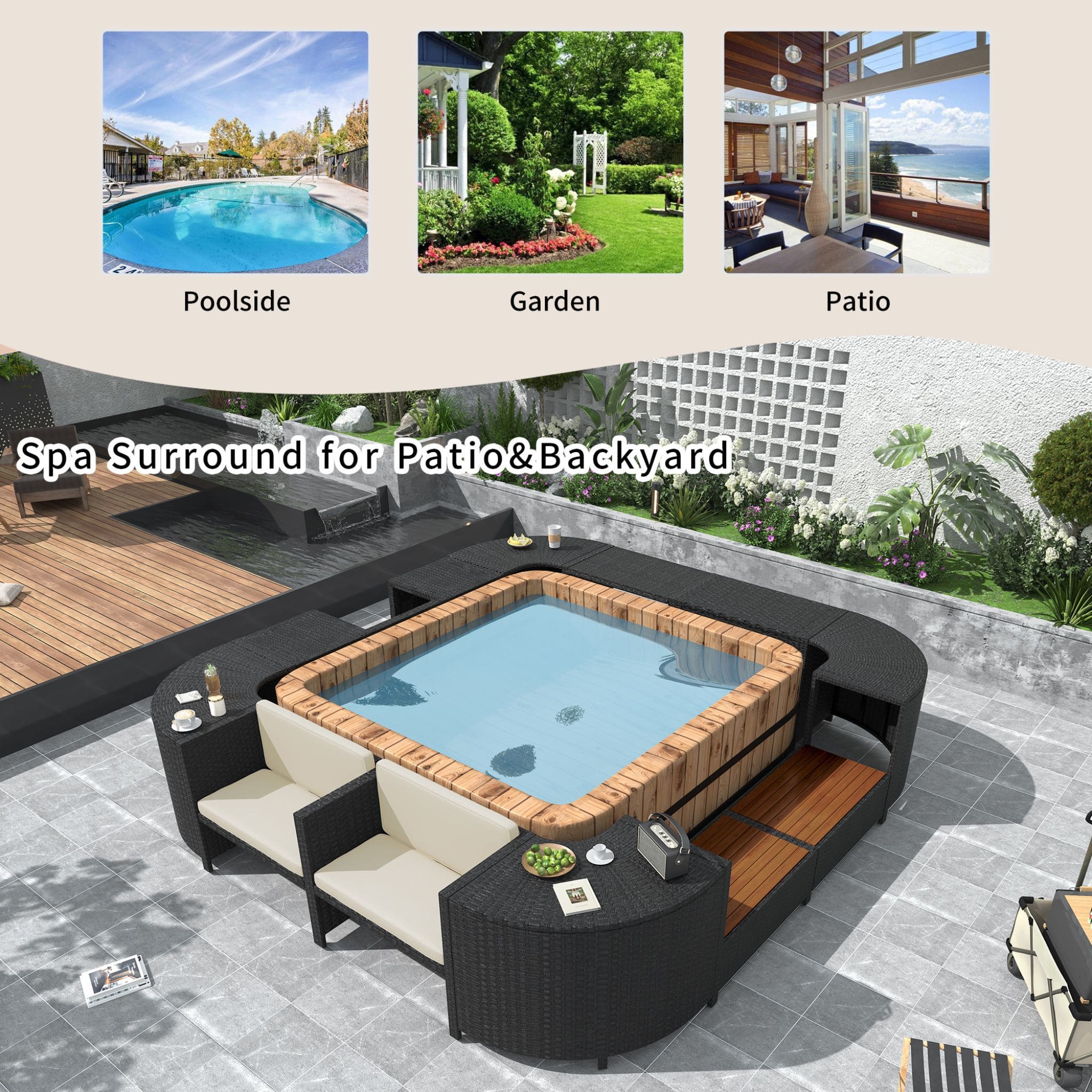 Quadrilateral Spa Surround Rattan Sectional Sofa