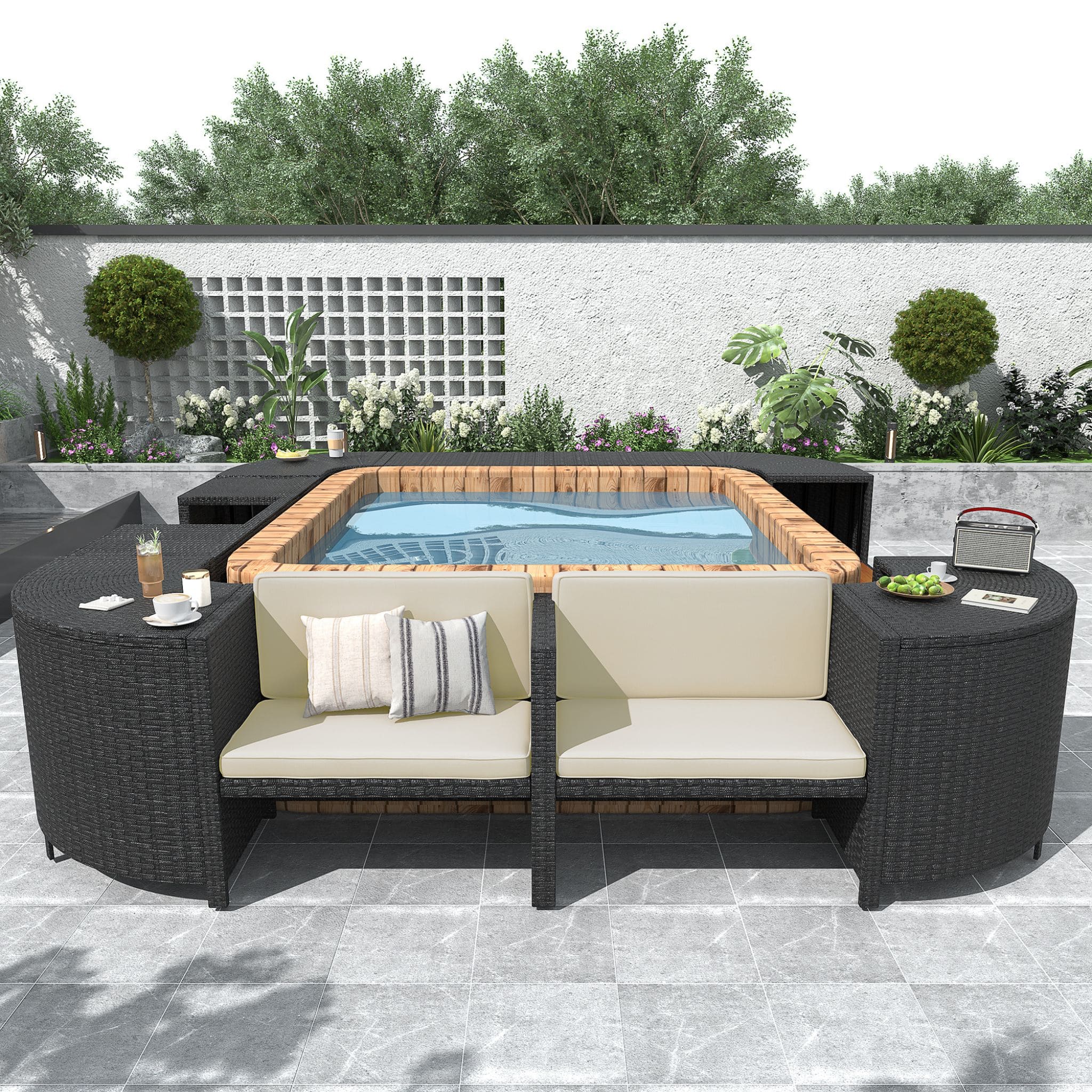 Quadrilateral Spa Surround Rattan Sectional Sofa