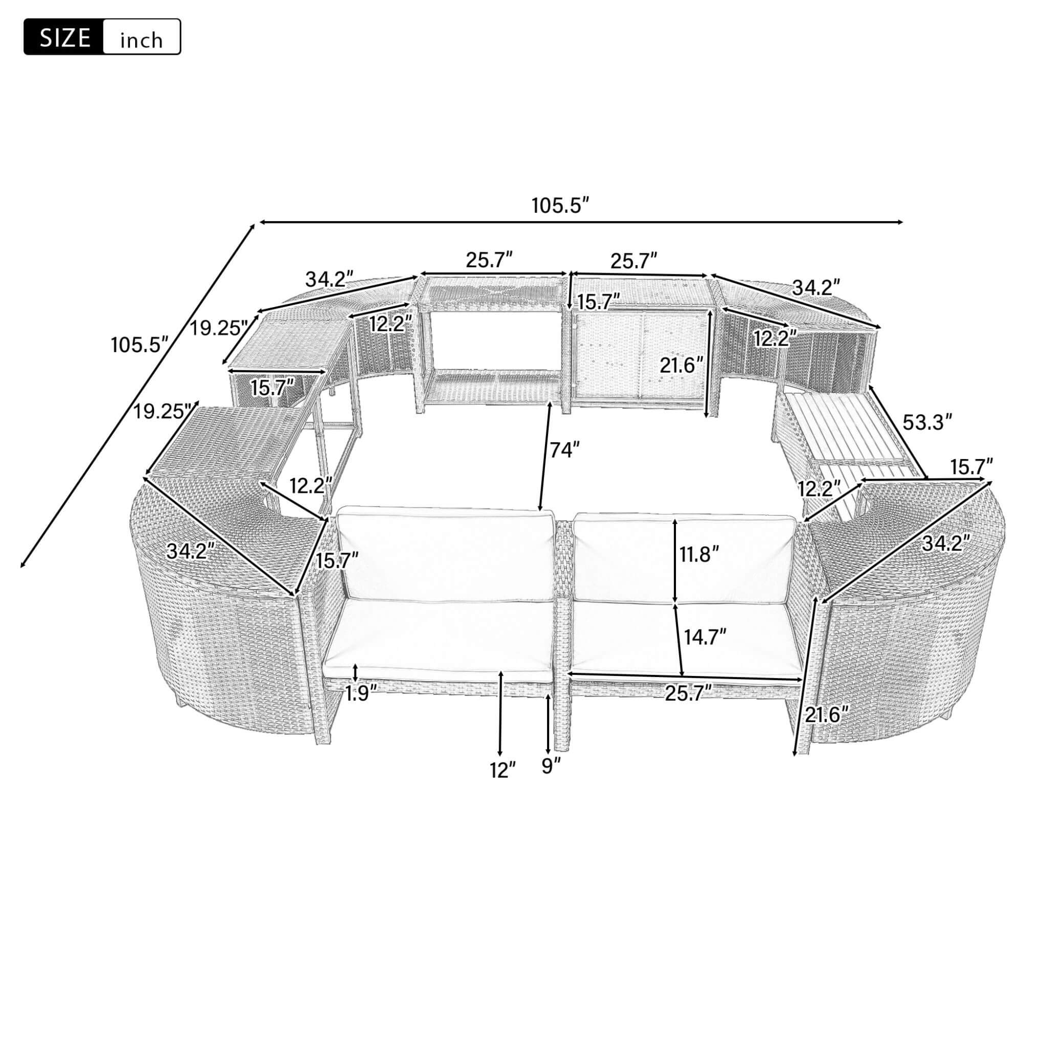 Quadrilateral Spa Surround Rattan Sectional Sofa
