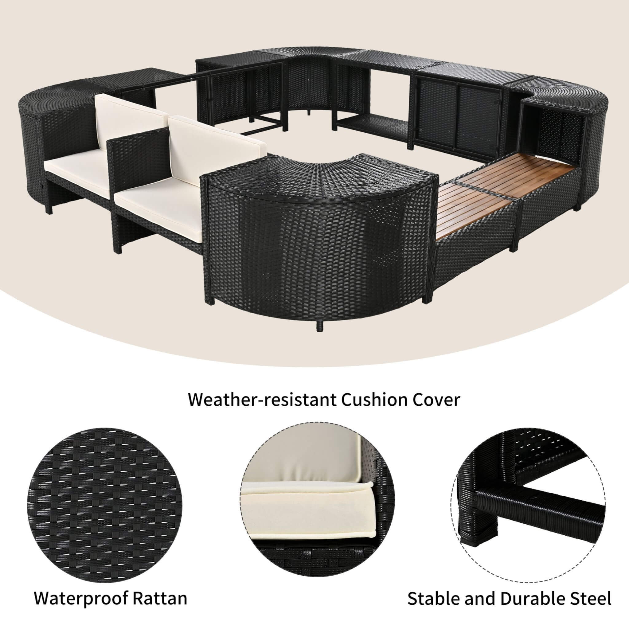 Quadrilateral Spa Surround Rattan Sectional Sofa
