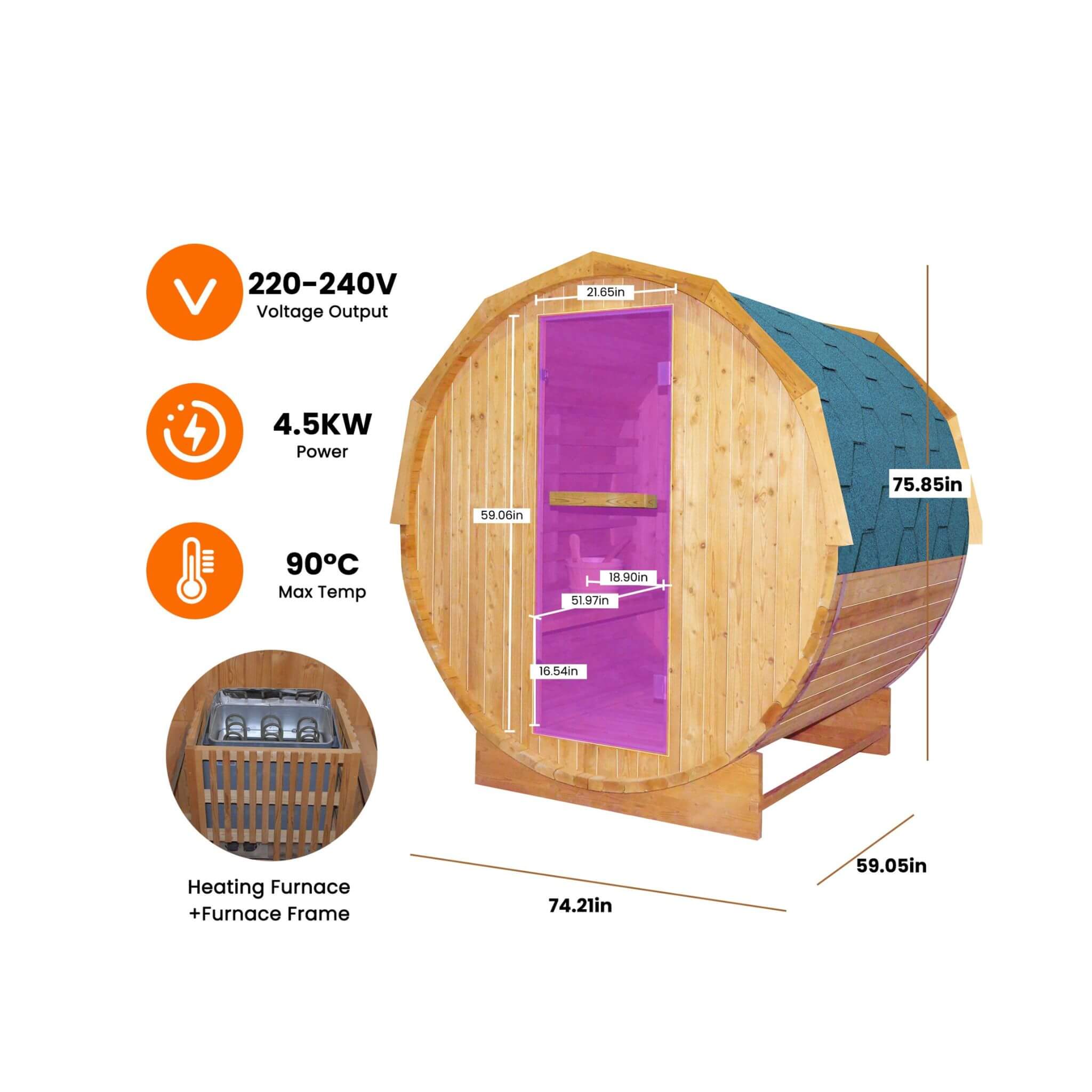 The Ignite Large Premium American White Oak Outdoor Wooden Barrel Sauna With 4.5KW Sauna Heater