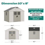 Large Resin Outdoor Storage Shed With Floor, Windows, And Lockable Door