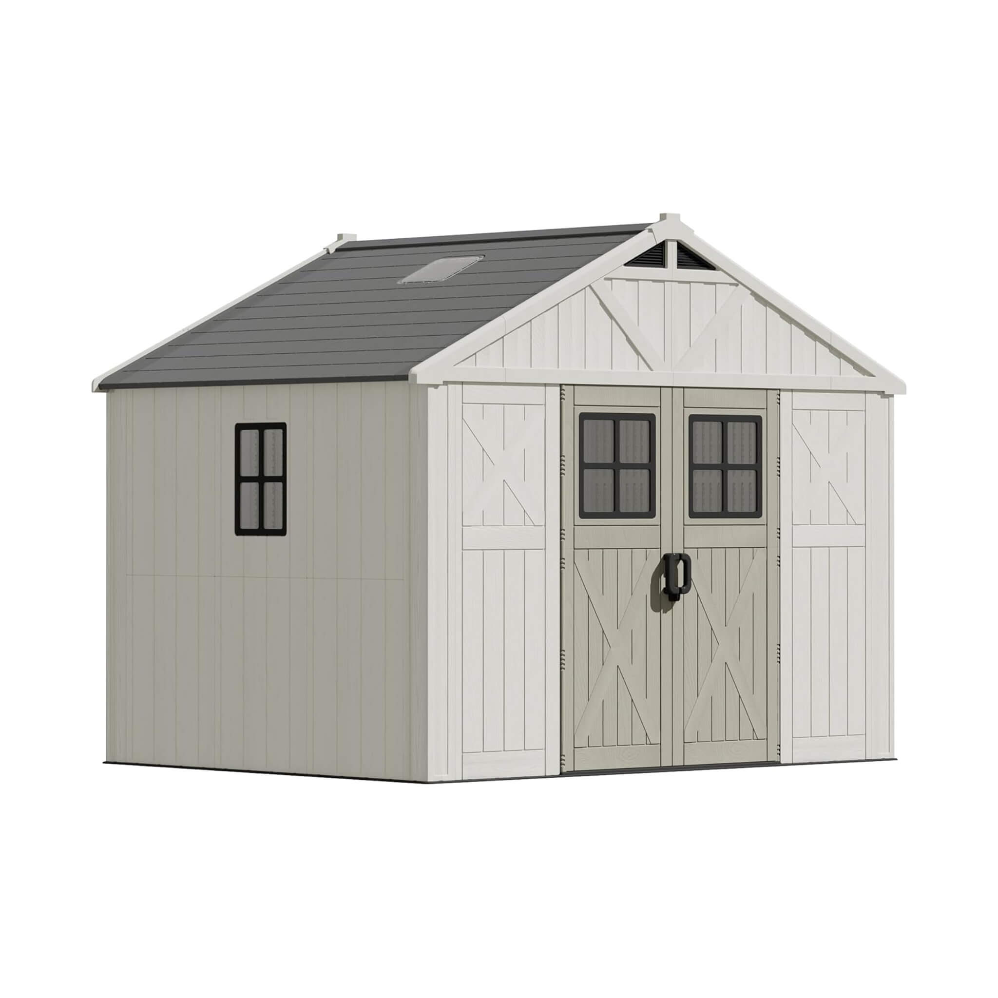 Large Resin Outdoor Storage Shed With Floor, Windows, And Lockable Door