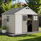 Large Resin Outdoor Storage Shed With Floor, Windows, And Lockable Door
