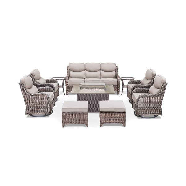 Luxury 10-Piece All-Weather Outdoor Patio Furniture Set With Fire Pit Table