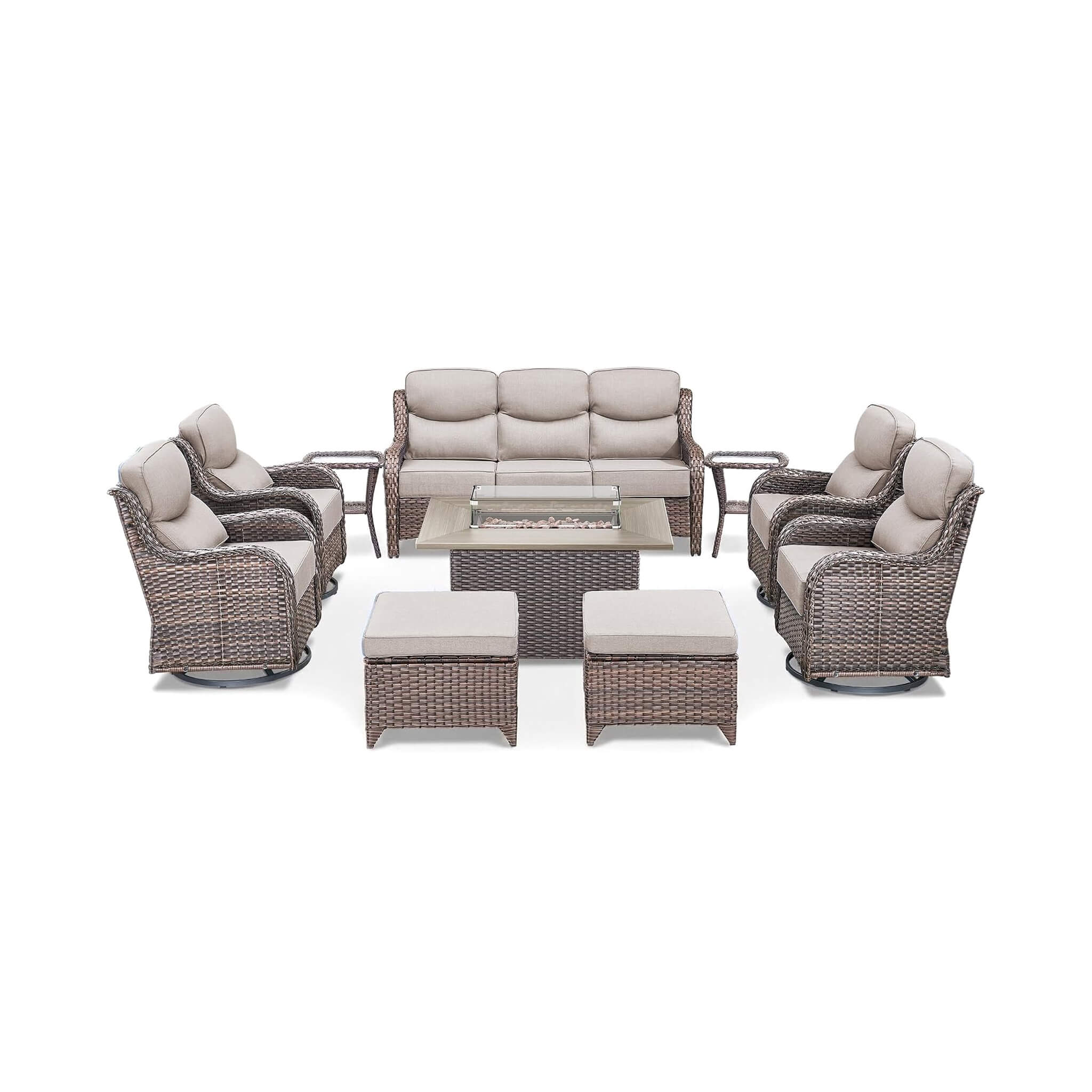 Luxury 10-Piece All-Weather Outdoor Patio Furniture Set With Fire Pit Table