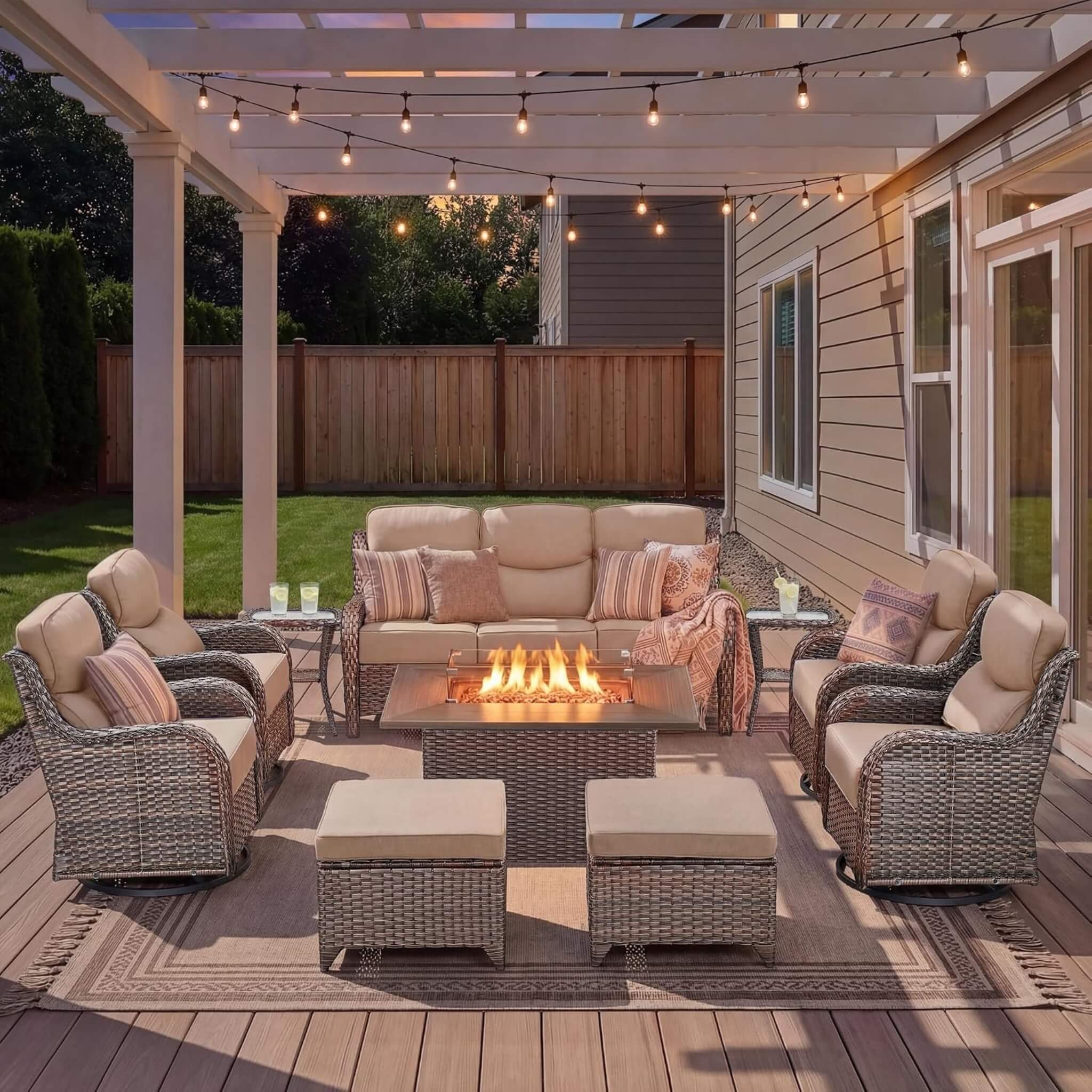 Luxury 10-Piece All-Weather Outdoor Patio Furniture Set With Fire Pit Table