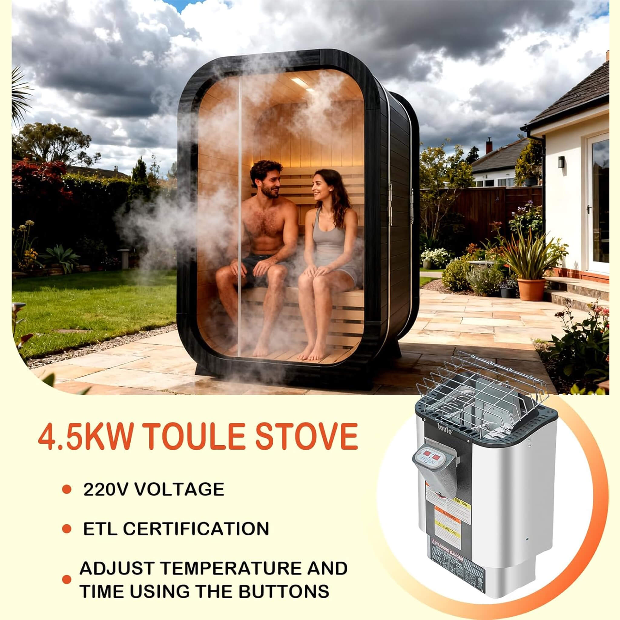 The Lund Luxury 2-Person Outdoor Spruce Wood Cube Sauna Kit With 4.5KW Electric Stove