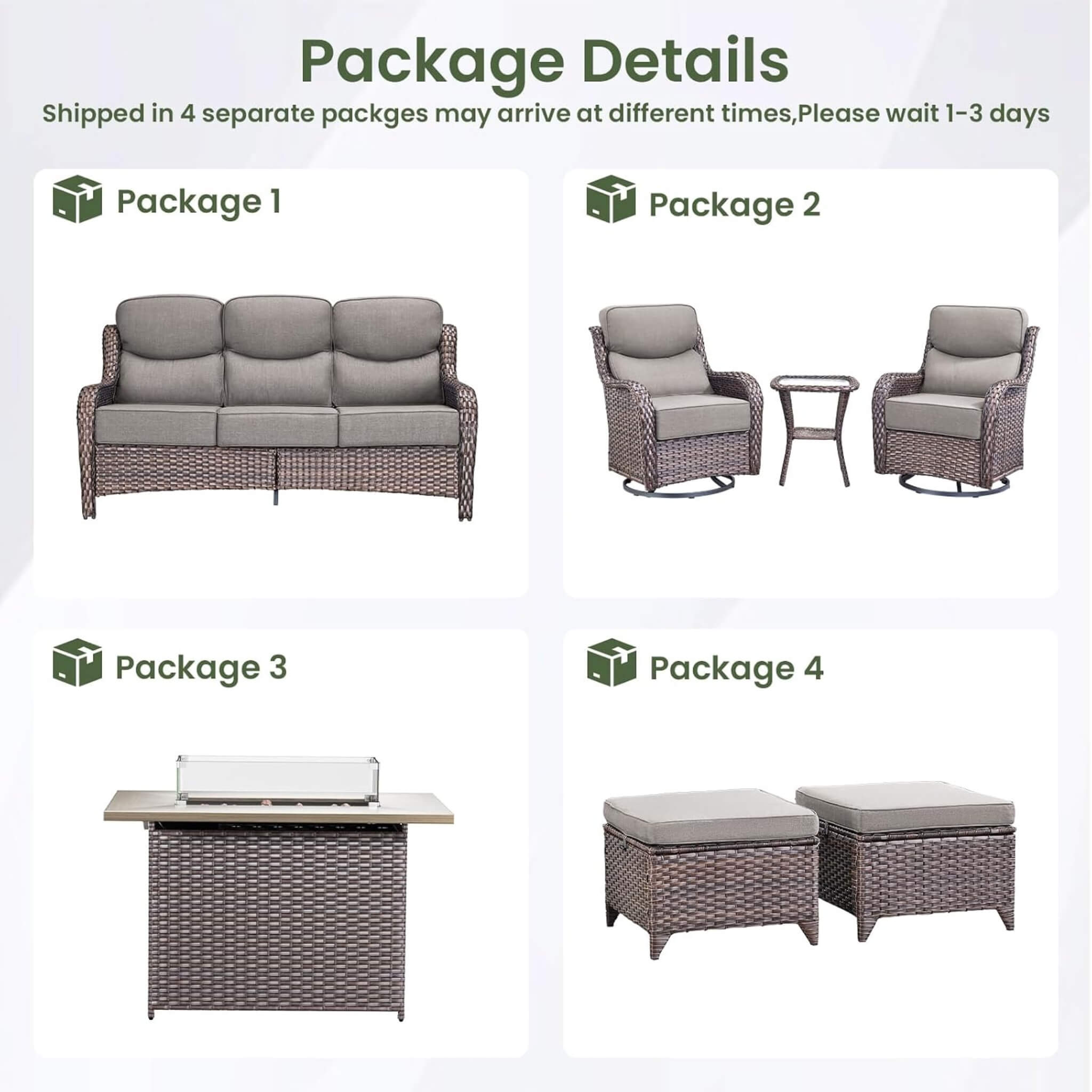 Luxury 7-Piece Outdoor Patio Furniture Set With Fire Pit Table