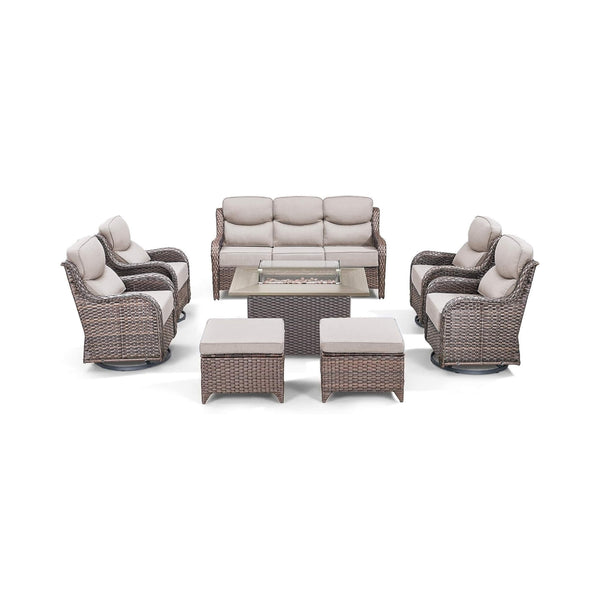 Luxury 8-Piece All-Weather Patio Furniture Set With Fire Pit Table
