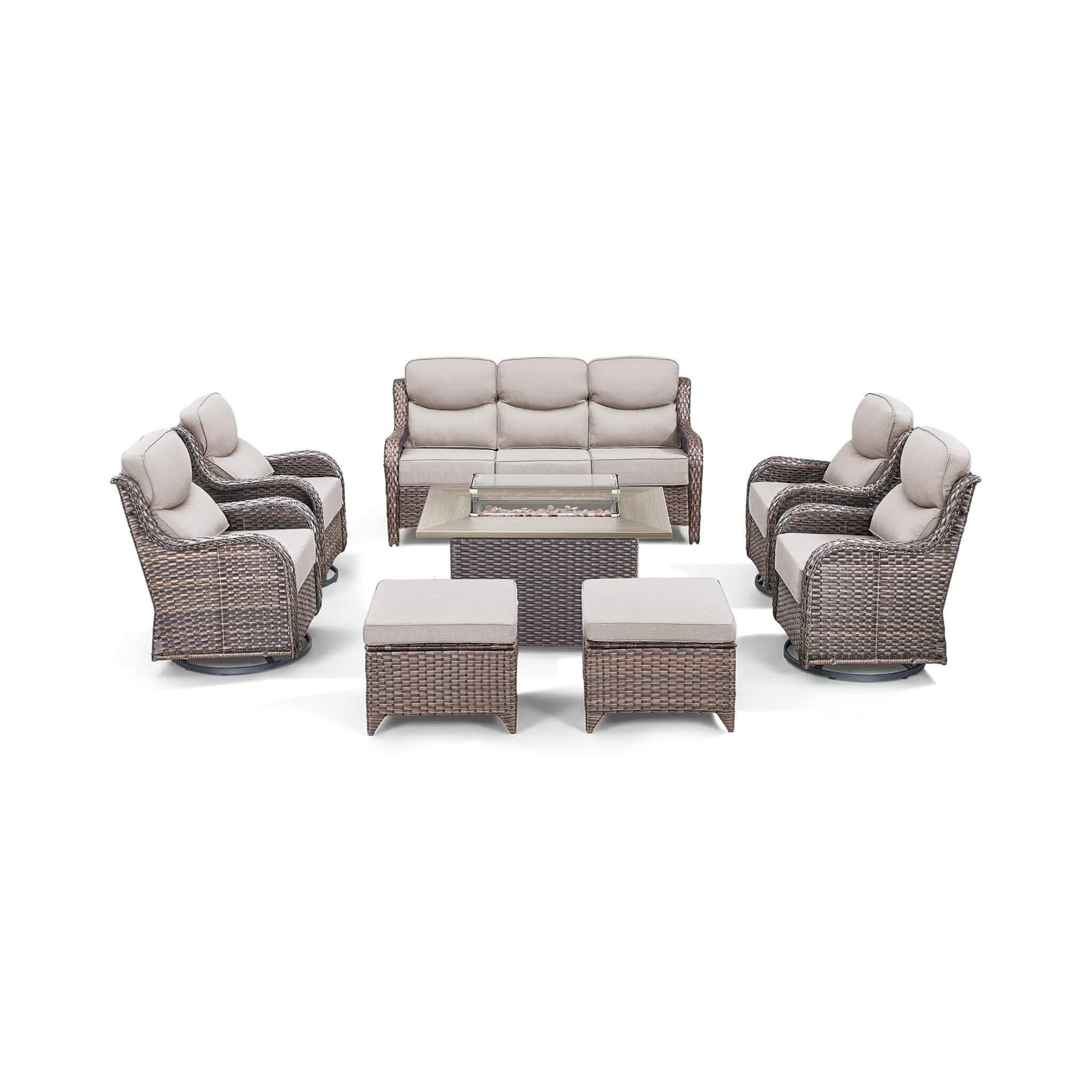 Luxury 8-Piece All-Weather Patio Furniture Set With Fire Pit Table