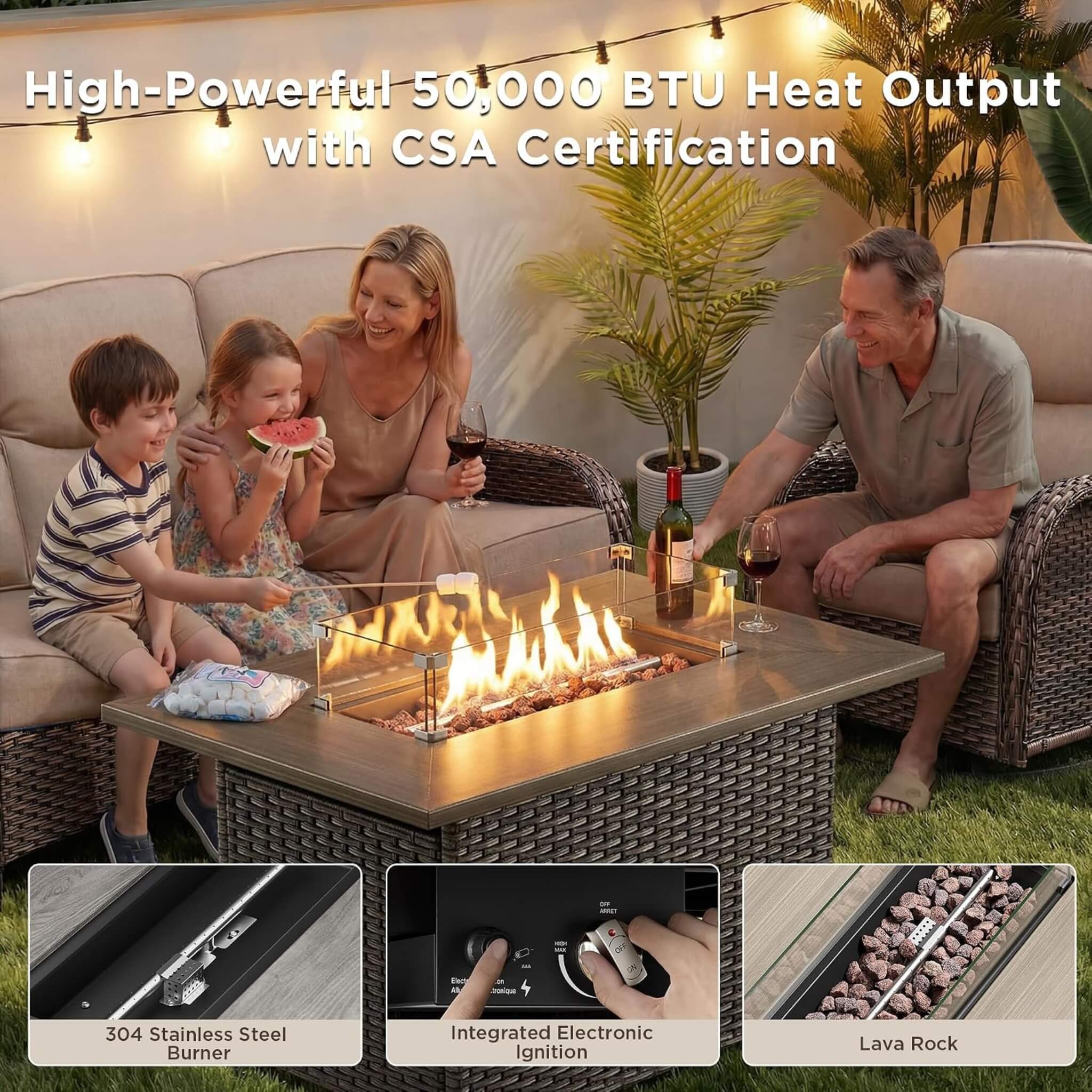 Luxury 8-Piece All-Weather Patio Furniture Set With Fire Pit Table