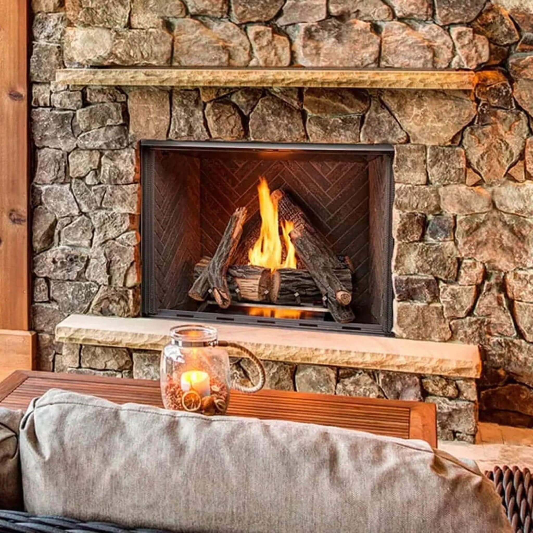 Courtyard 55K BTU 42-Inch Traditional Outdoor Gas Fireplace With Stacked Concrete Refractory