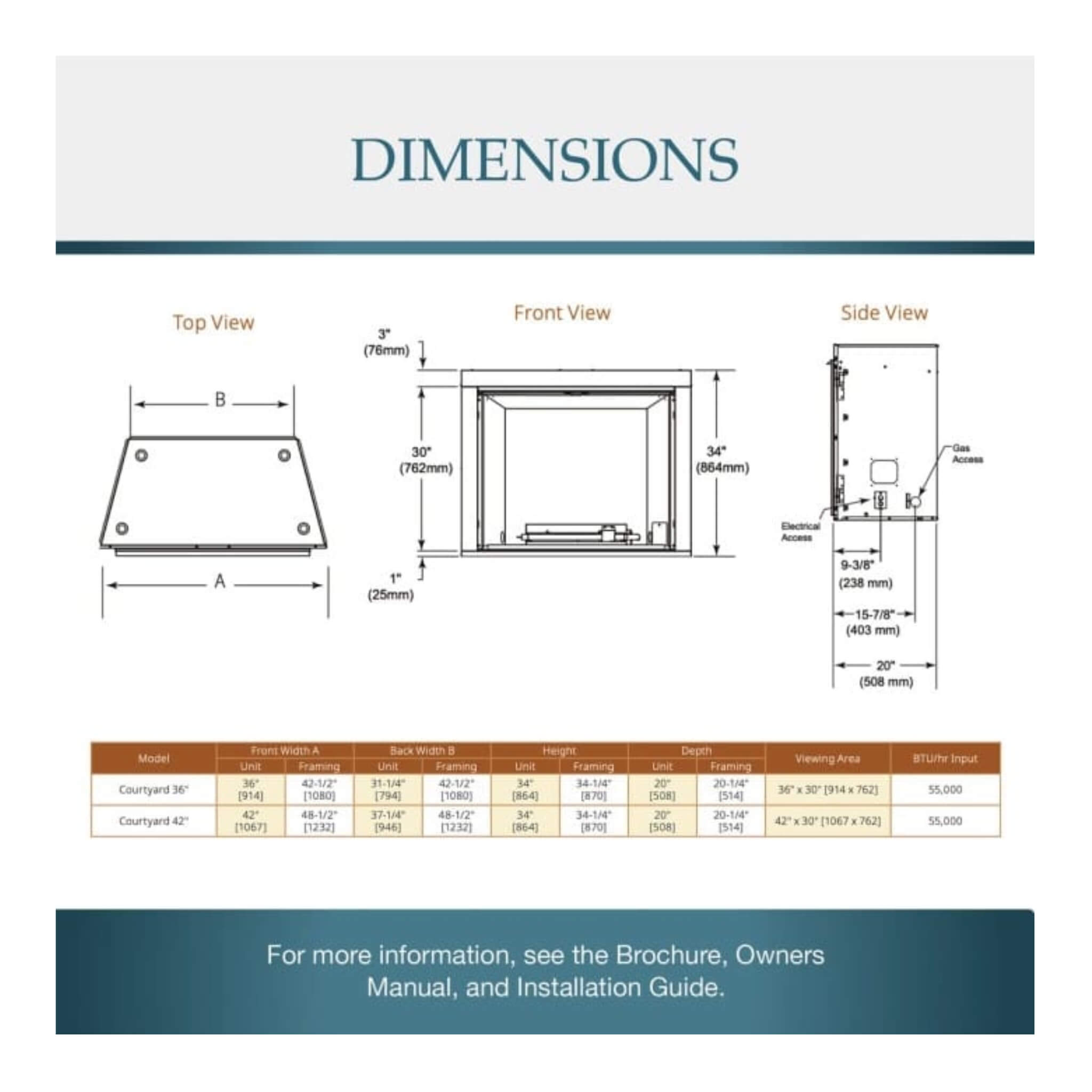 Courtyard 55K BTU 42-Inch Traditional Outdoor Gas Fireplace With Stacked Concrete Refractory