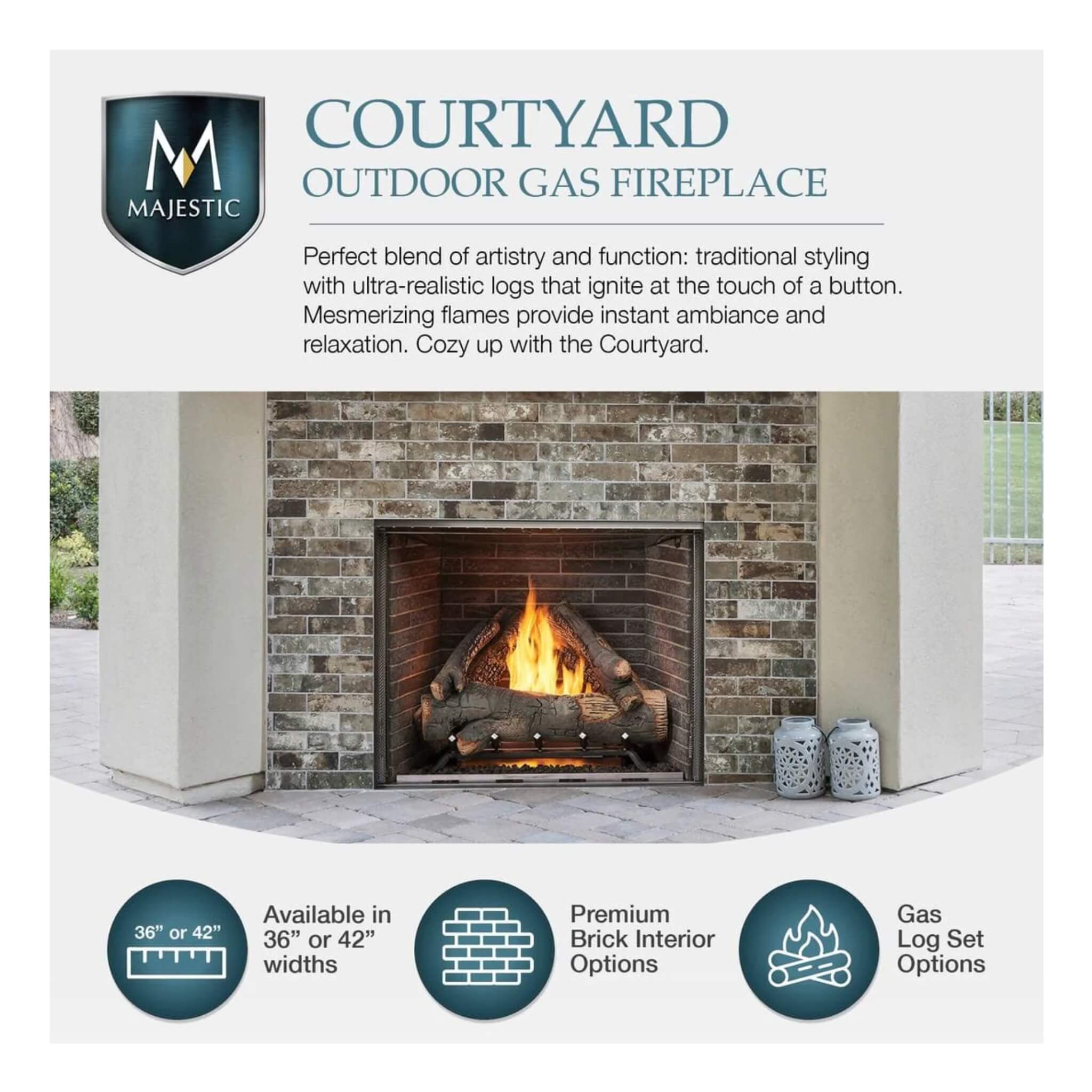 Courtyard 55K BTU 36-Inch Traditional Outdoor Natural Gas Fireplace (No Refractory) [ODCOUG-36NR]