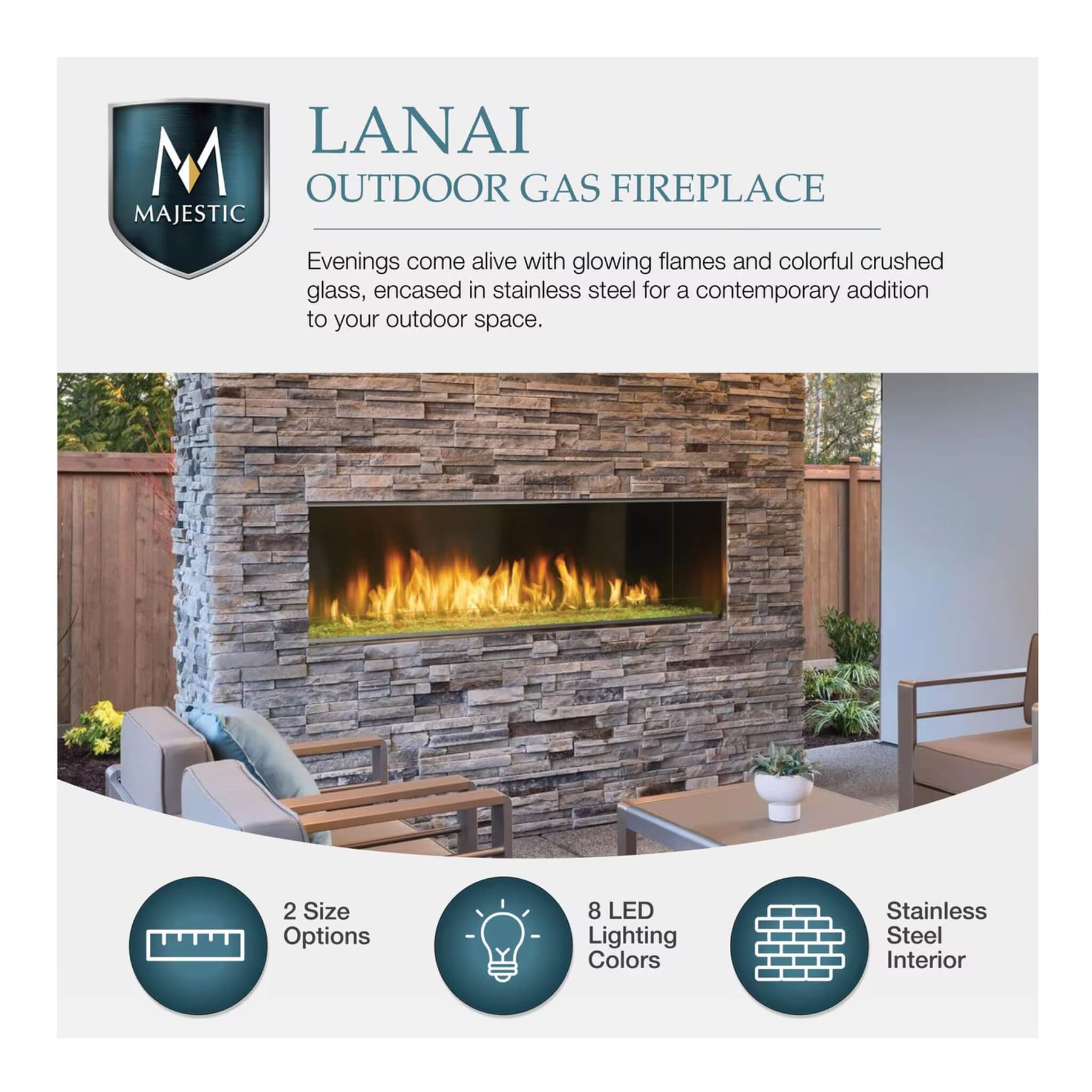 Lanai 60-Inch Single Sided Linear Outdoor Gas Fireplace Insert  [ODLANAIG-60]