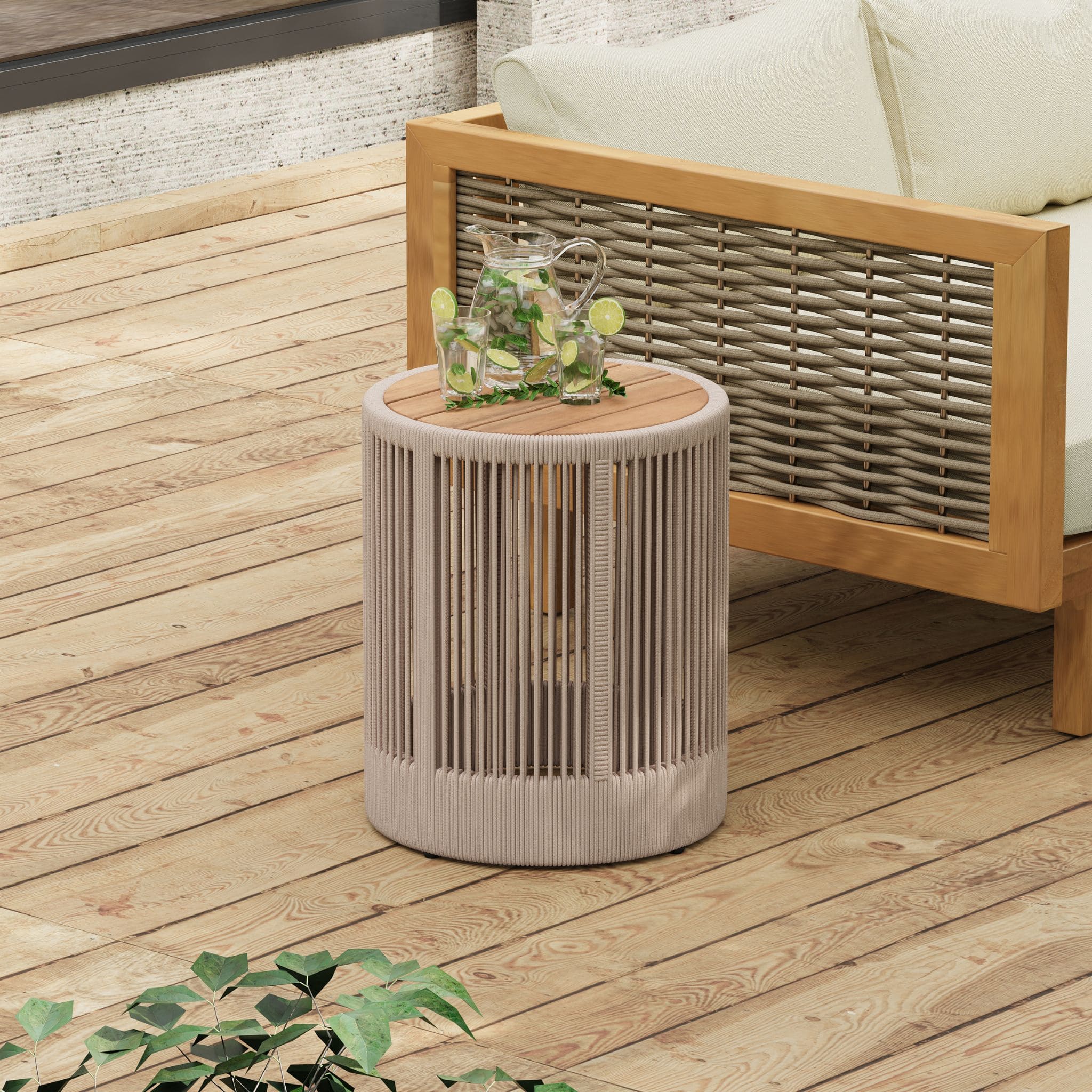 Modern Rustic Coffee Table & Side Table with Woven Rope Design