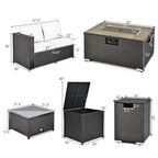 6 Pieces Outdoor Wicker Furniture Set with 32 Inch Propane Fire Pit Table