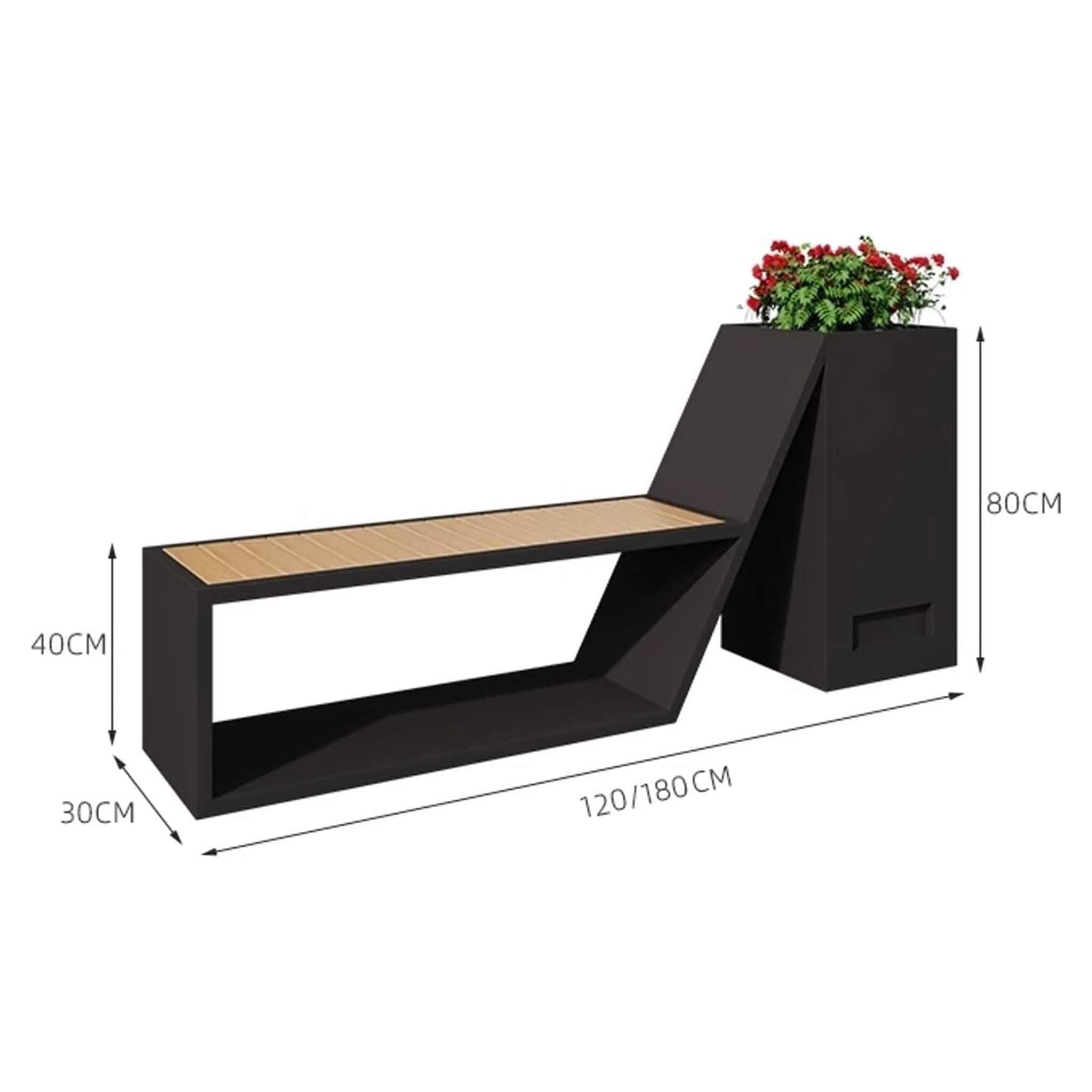 4FT Outdoor Commercial All-Weather Metal Bench With Planter Box