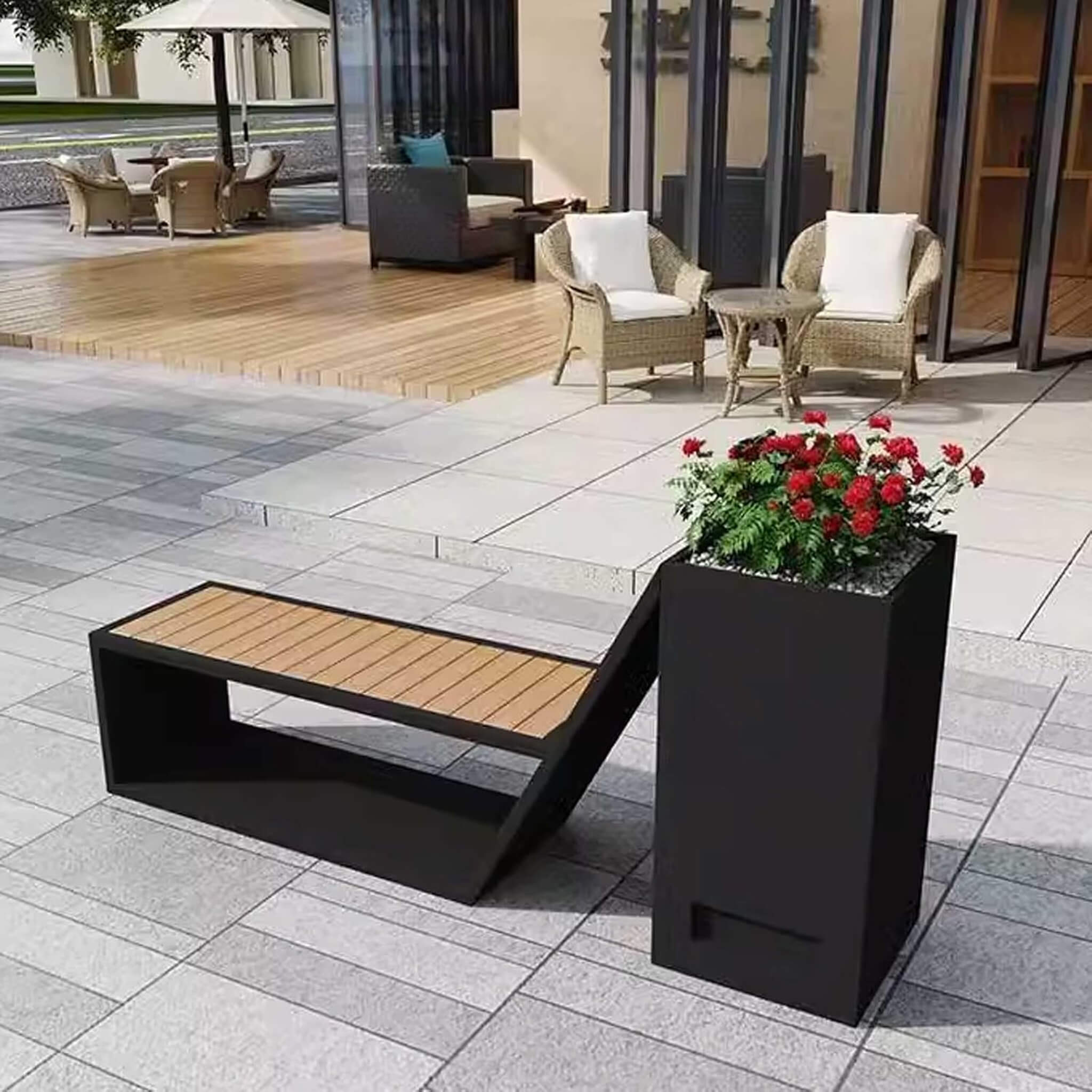 4FT Outdoor Commercial All-Weather Metal Bench With Planter Box