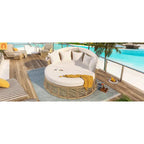 Chaise Lounge PE Rattan Iron Beige Canopy Round Daybed 800 LB