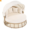 Chaise Lounge PE Rattan Iron Beige Canopy Round Daybed 800 LB