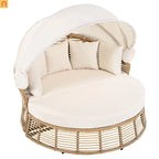 Chaise Lounge PE Rattan Iron Beige Canopy Round Daybed 800 LB