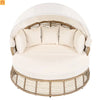 Chaise Lounge PE Rattan Iron Beige Canopy Round Daybed 800 LB