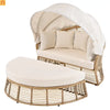 Chaise Lounge PE Rattan Iron Beige Canopy Round Daybed 800 LB