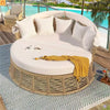 Chaise Lounge PE Rattan Iron Beige Canopy Round Daybed 800 LB