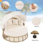 Chaise Lounge PE Rattan Iron Beige Canopy Round Daybed 800 LB