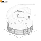 Chaise Lounge PE Rattan Iron Beige Canopy Round Daybed 800 LB