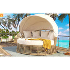 Chaise Lounge PE Rattan Iron Beige Canopy Round Daybed 800 LB