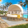 Chaise Lounge PE Rattan Iron Beige Canopy Round Daybed 800 LB