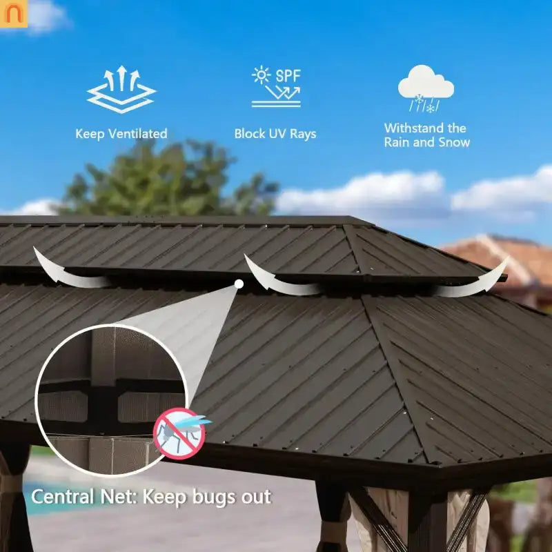 Hardtop Gazebo Aluminum Brown 14 x 22ft Galvanized Steel Double Canopy