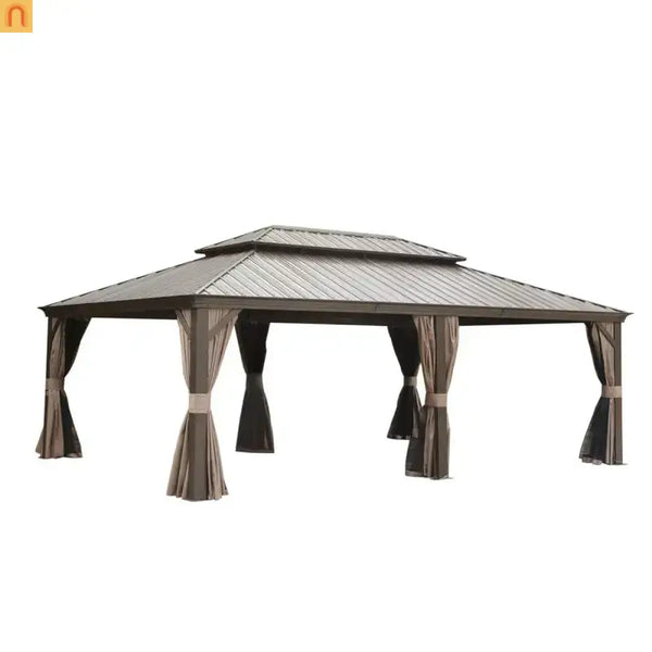 Hardtop Gazebo Aluminum Brown 14 x 22ft Galvanized Steel Double Canopy