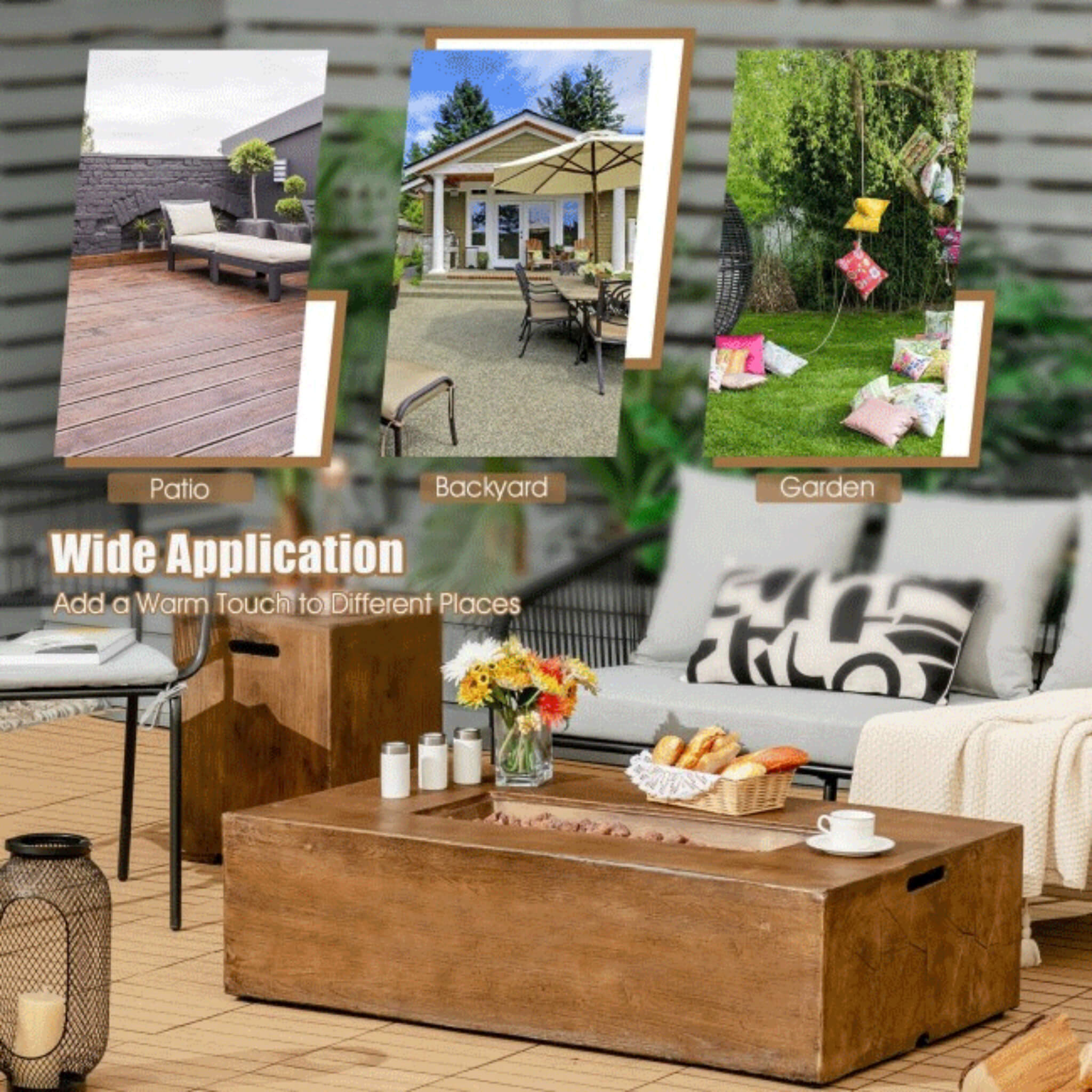 Outdoor Propane Gas Fire Table W/ Lava Rocks & Cover, 50K BTU